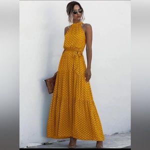 SHEIN Women’s Long Sleeveless Dress Yellow Polka Dot